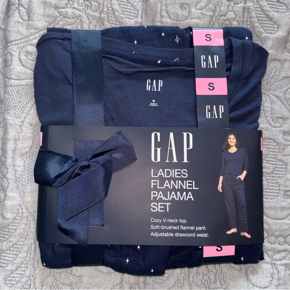 NWT Gap Flannel Cotton Modal Print Navy Pajama Lounge  Set Small Blue Gift